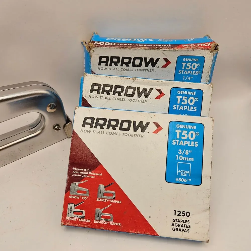 ARROW T50 HEAVY DUTY MANUAL STAPLE GUN + 5000 1/4 INCH + 2500 3/8 INCH STAPLE